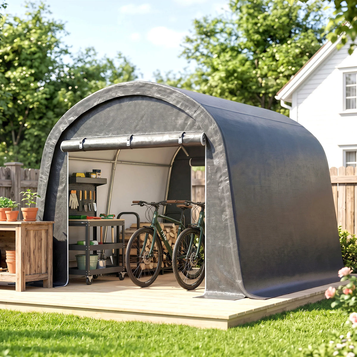 Garden Storage Tent with 2 Zipped Doors, 3 x 3m, Grey