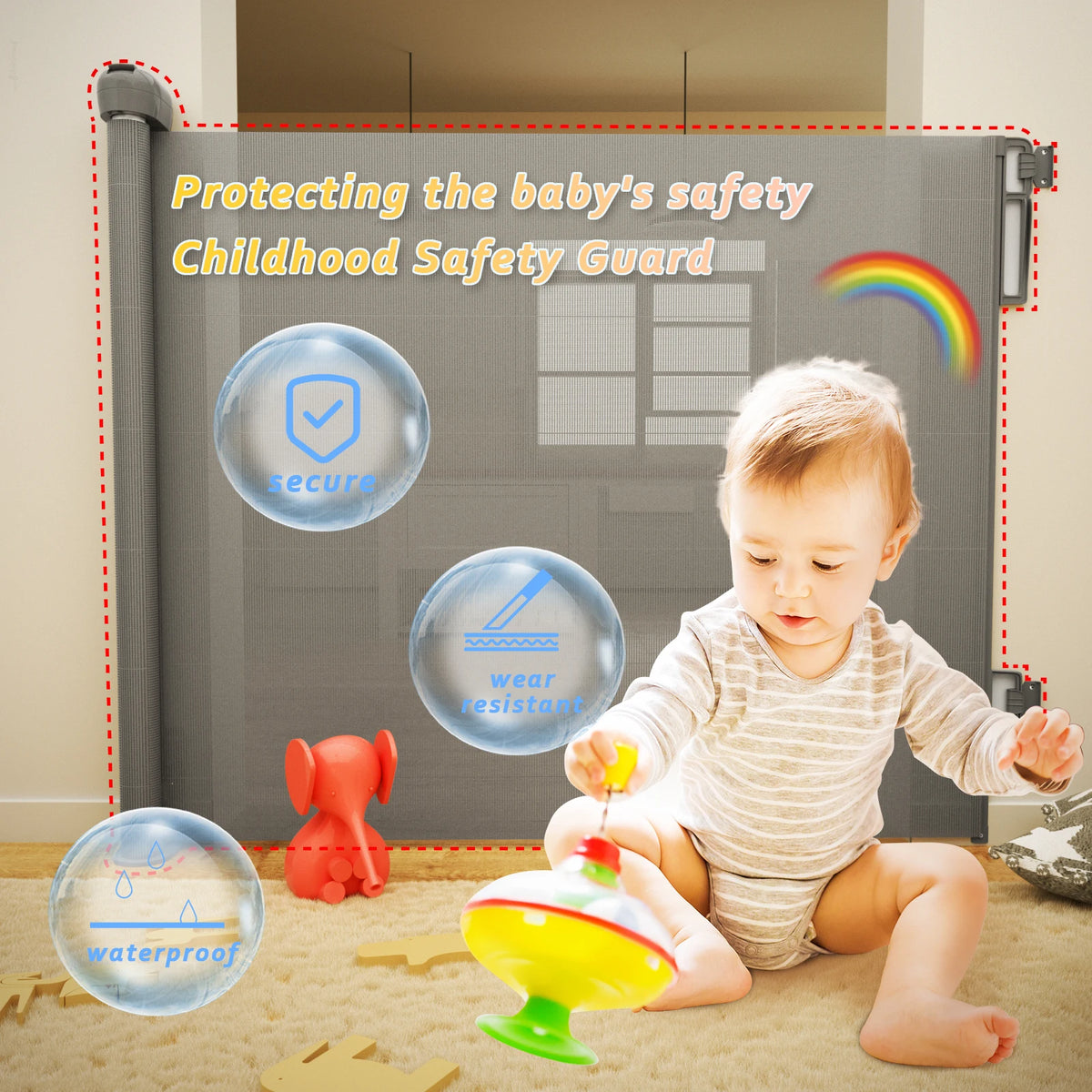 Retractable Aluminium Alloy Stair Gate 130x89cm Portable Baby Pet Safety Gate Grey White