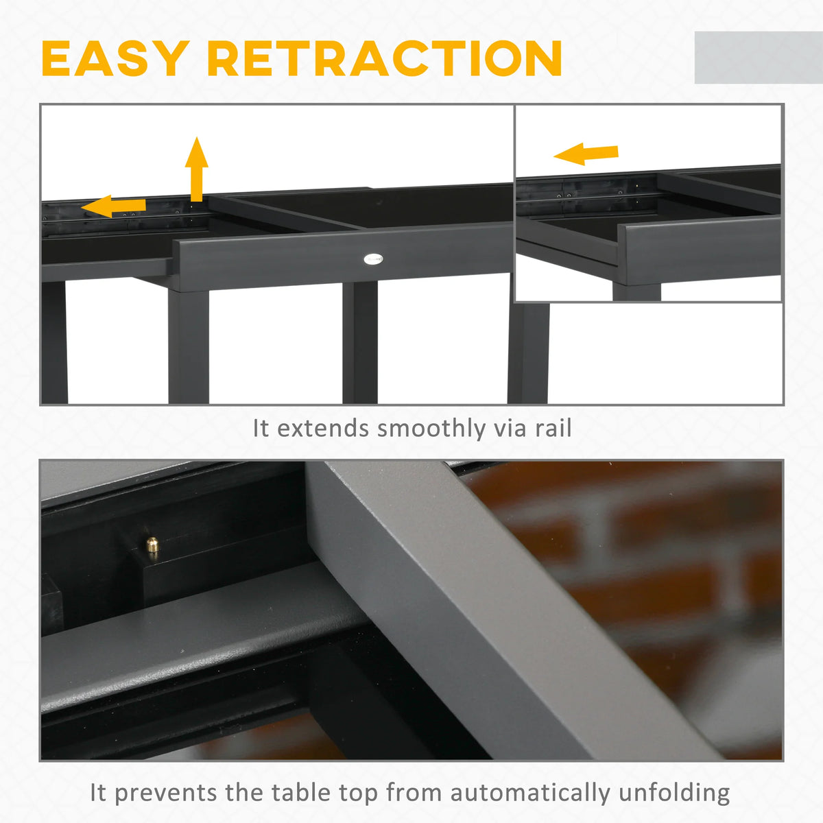 Extending Garden Table, Outdoor Dining Table with Aluminium Frame and Tempered Glass Tabletop