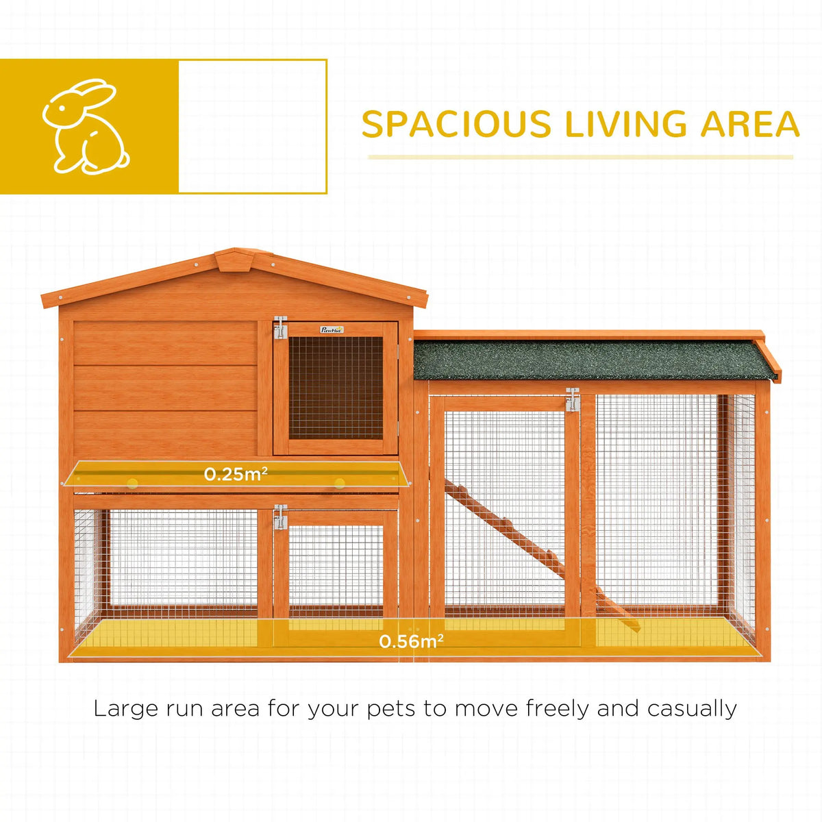 Painted fir wood and mesh detail on an outdoor rabbit hutch