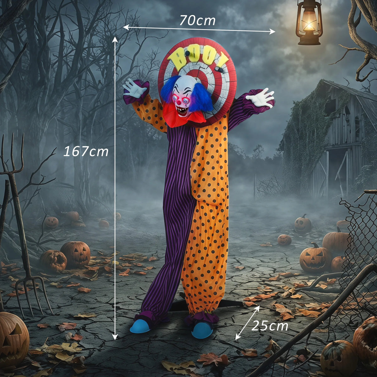Red LED eyes on a circus clown Halloween prop