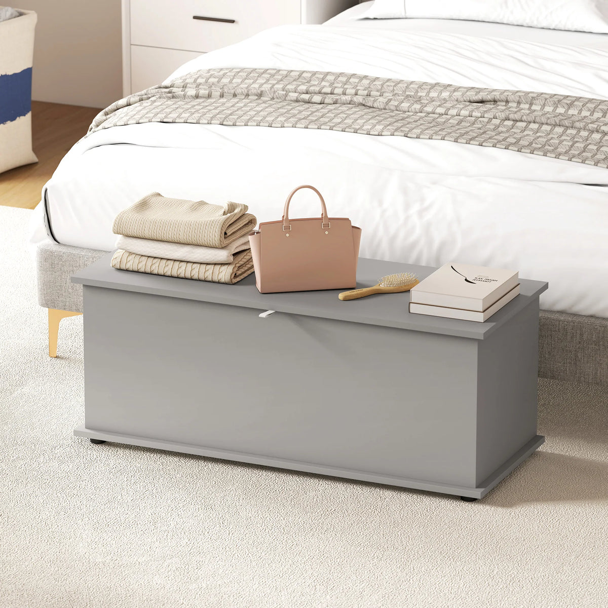 114L Storage Chest, Storage Box with Flip-Top Lid for Entryway, Grey