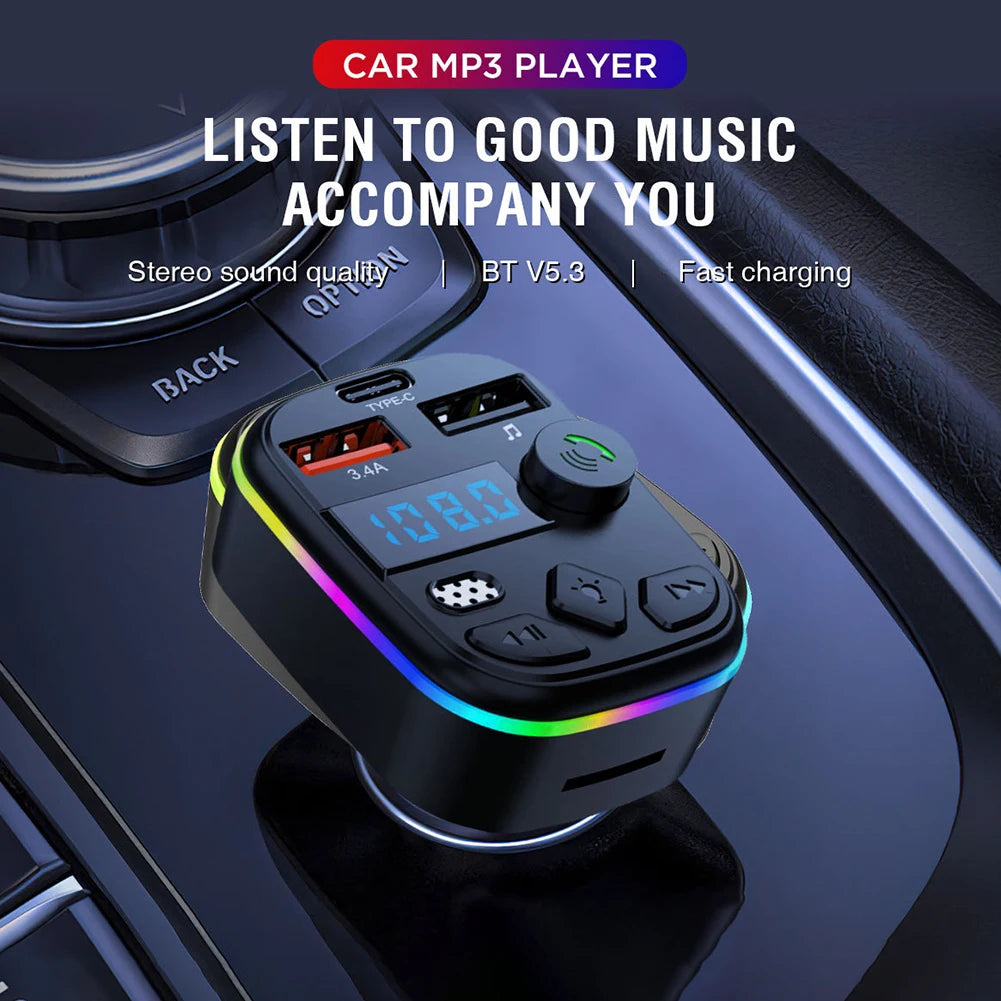 West Biking Bluetooth 5.3 FM Transmitter | Hands-Free Car Kit with MP3 Player & Phone Charger