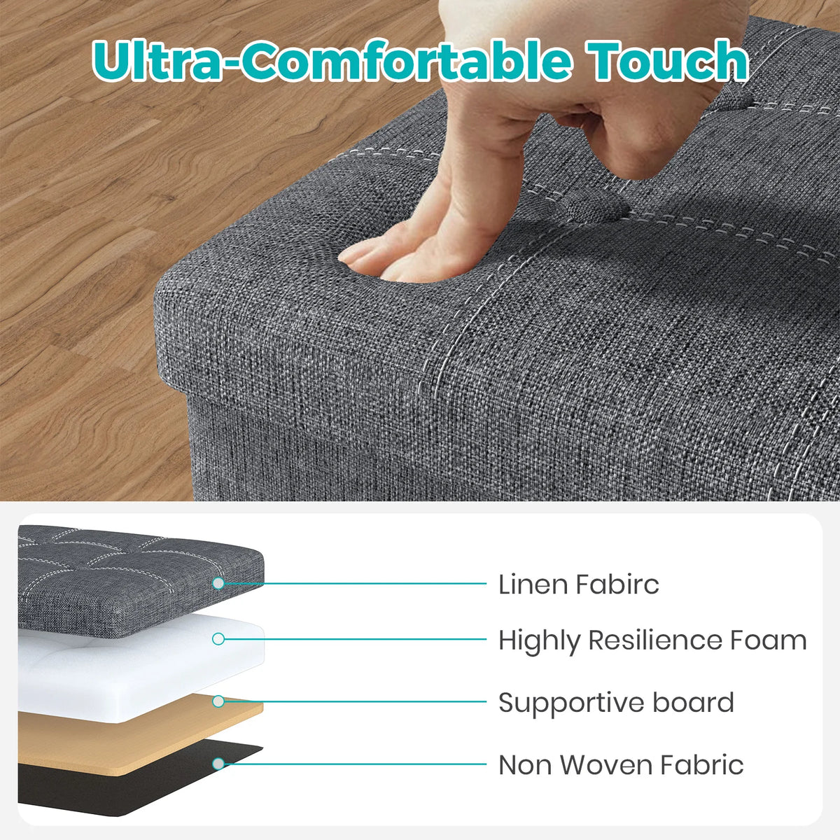 Folding Storage Ottoman Bench 76cm | 150kg Capacity Hidden Storage for Living Room Hallway Bedroom
