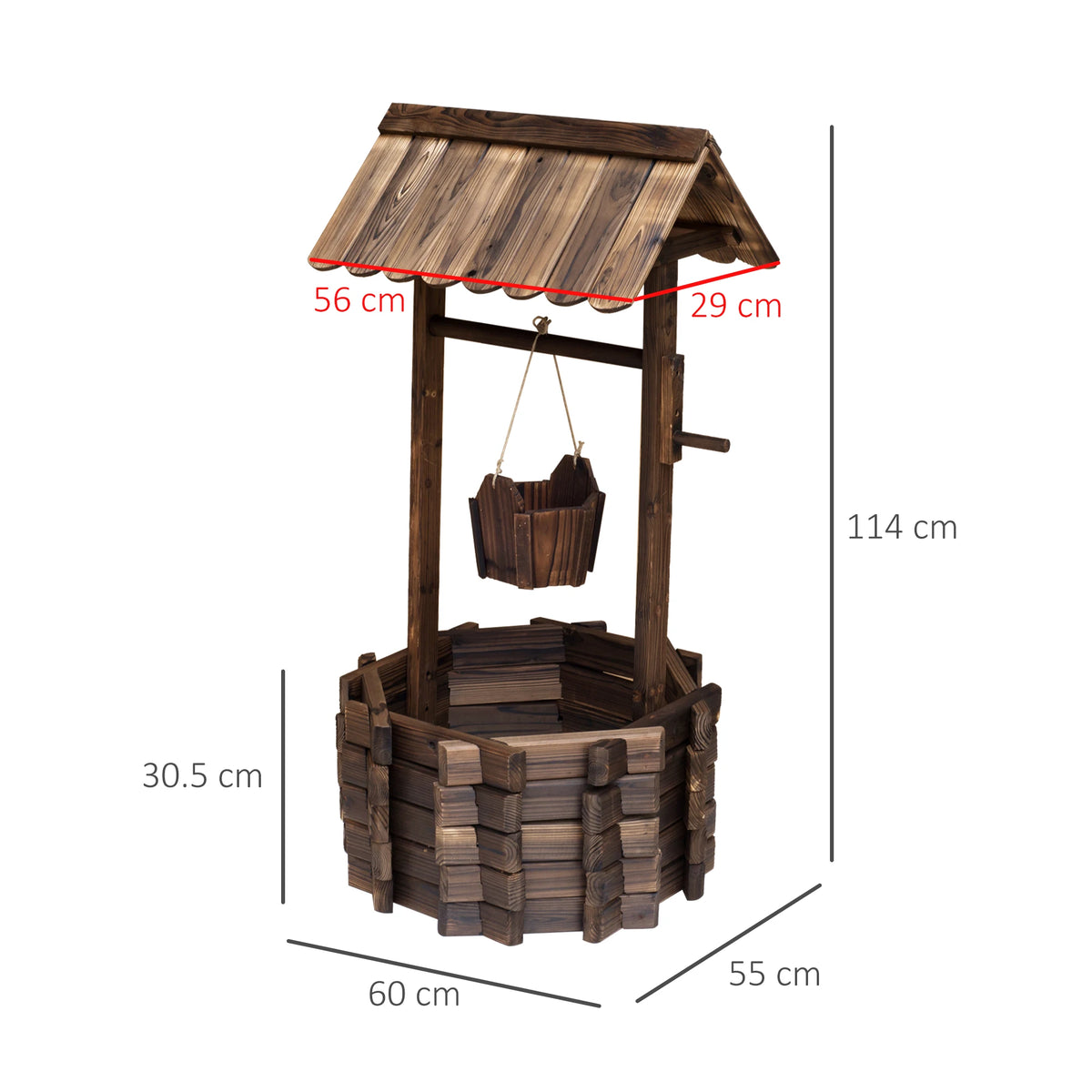 Wooden Wishing Well Garden Planter with Hanging Bucket