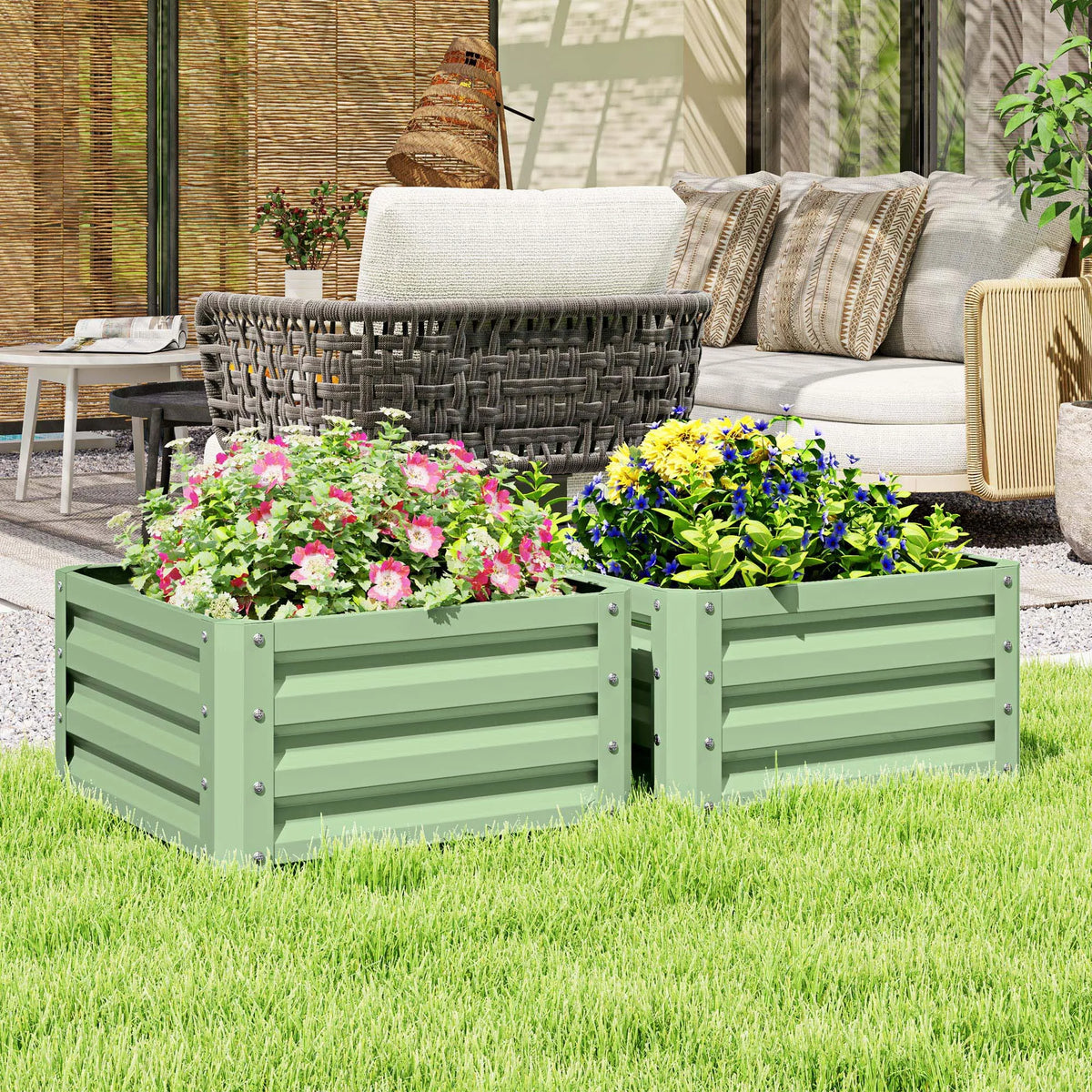 Set of 2 Raised Garden Planters, Galvanised Steel Frame for Growing Vegetables, Flowers and Herbs