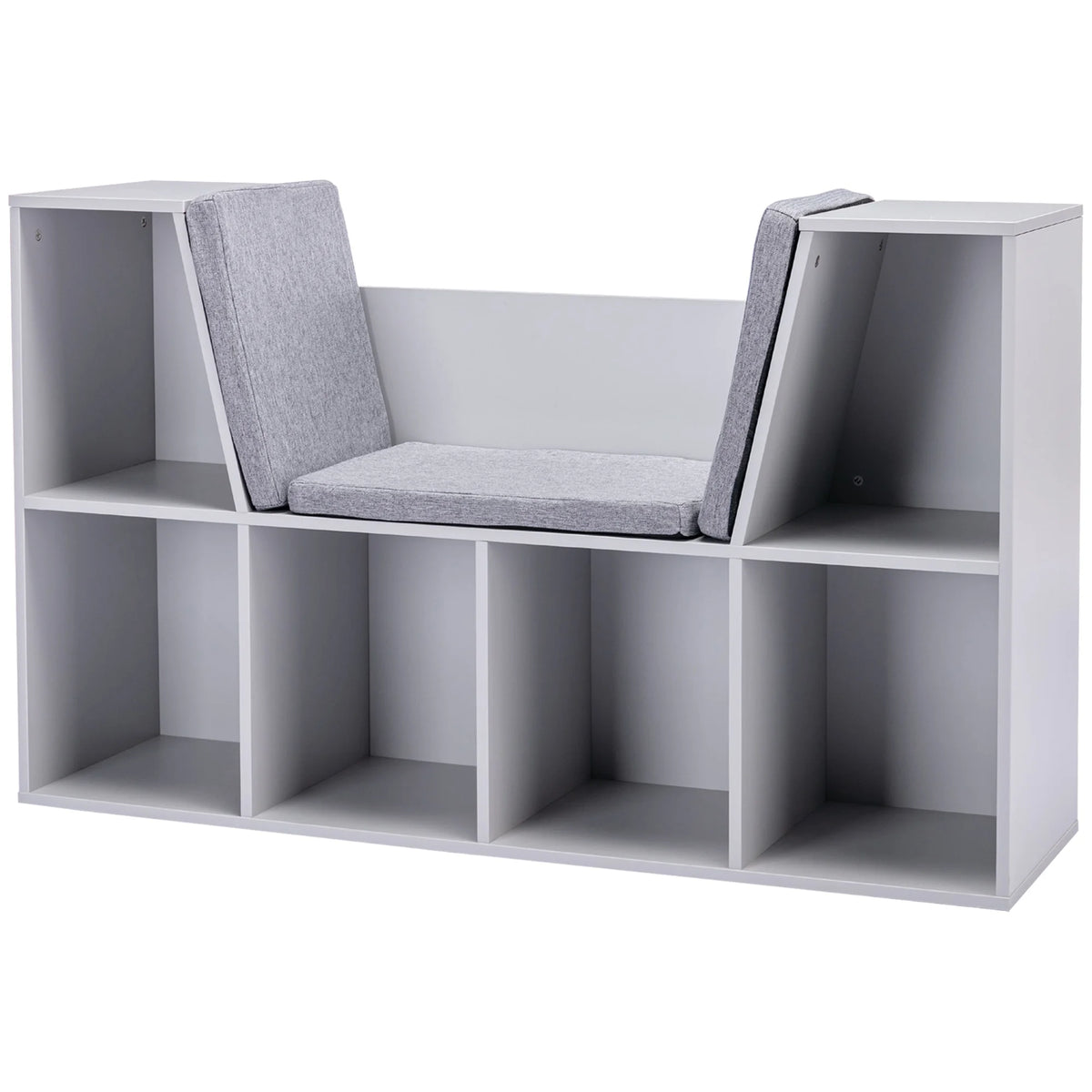 Kids Bookcase with 6 Compartments and Cushion Seat MDF Melamine Storage Unit 50kg Capacity Grey
