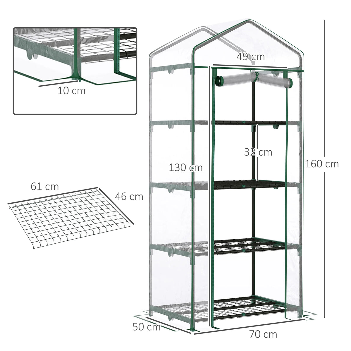 Portable 4-Tier Mini Greenhouse Plant Grow House with Clear Cover, Outdoor