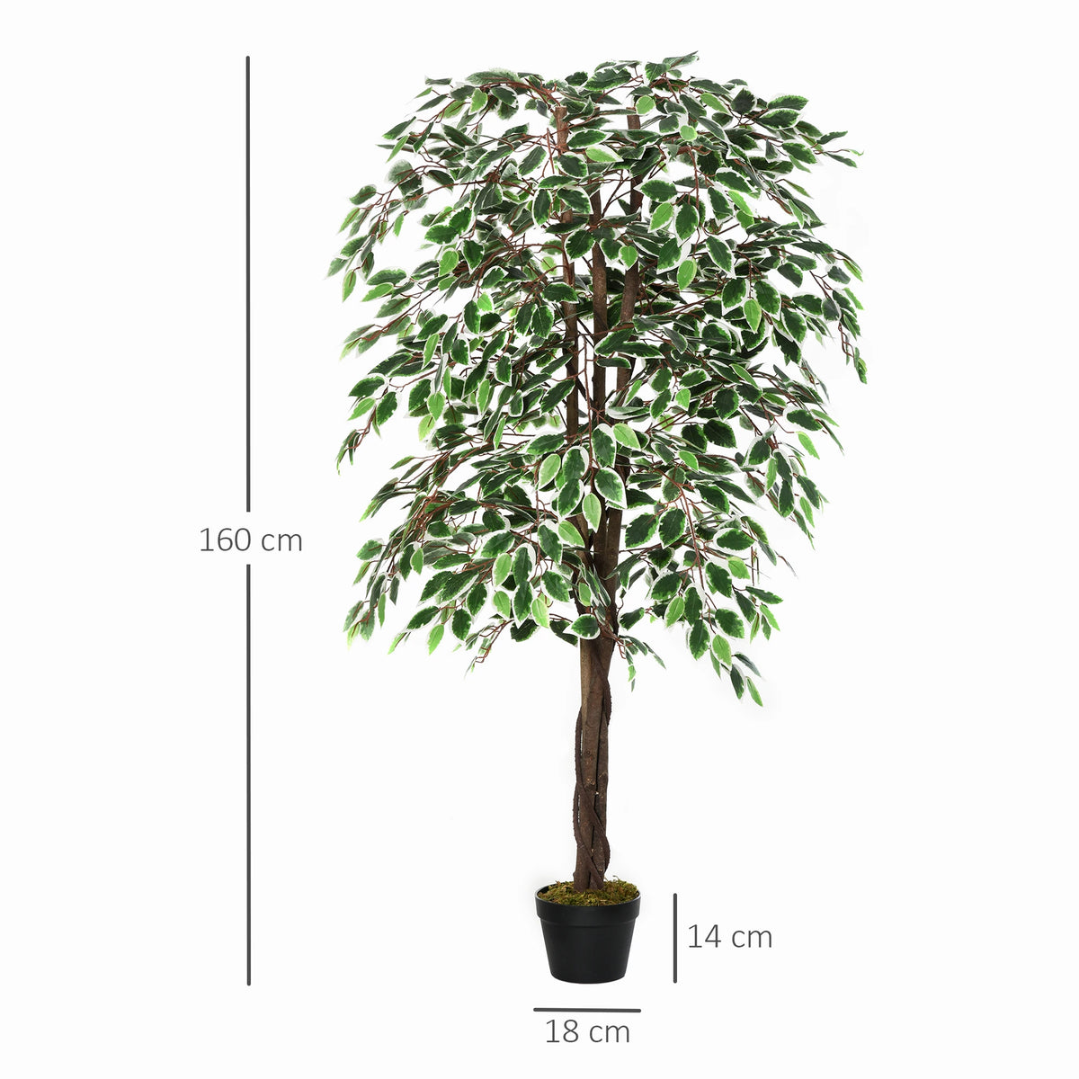 160cm/5.2ft Artificial Ficus Tree, Fake Plant in Pot for Indoor & Outdoor Use