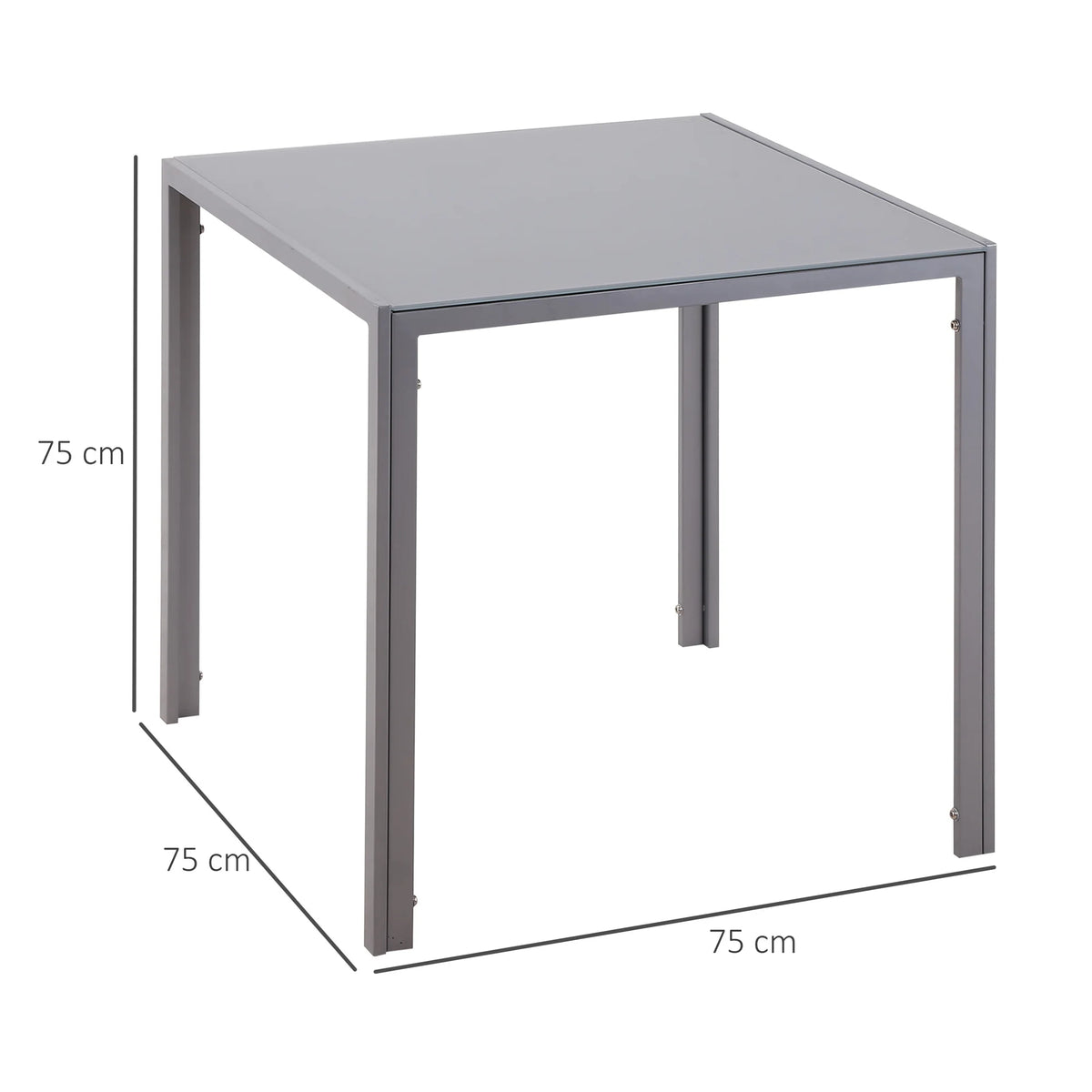 Square Dining Table with 6mm Tempered Glass Top Powder Coated Steel Legs Seats 2-4 for Kitchen