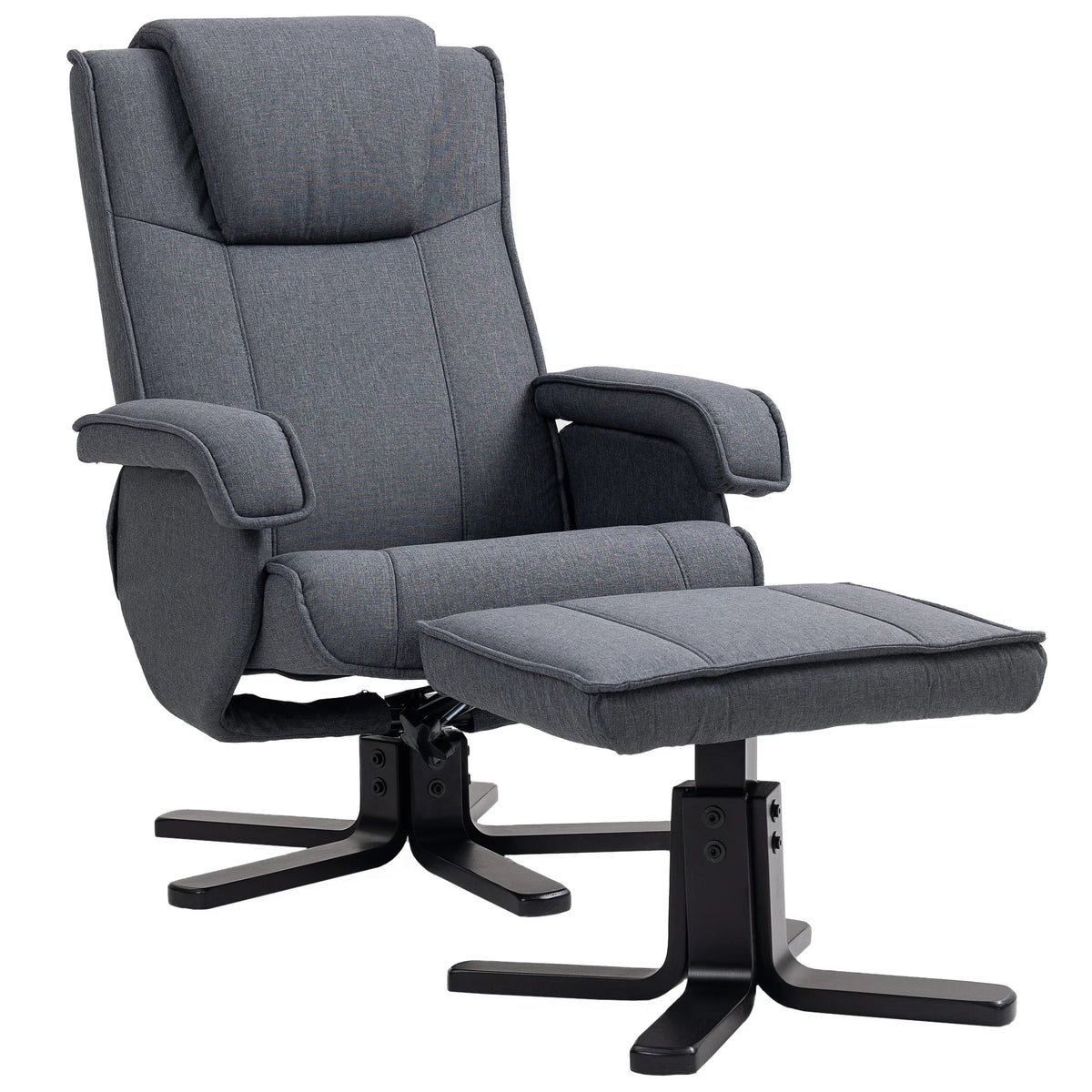 Swivel Recliner Armchair with Footstool, Linen-Look Fabric, Charcoal Grey