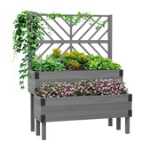 2 Tier Raised Garden Bed with Trellis 108x62.5x140cm Fir Wood Metal Corners Drainage for Climbing Plants Grey