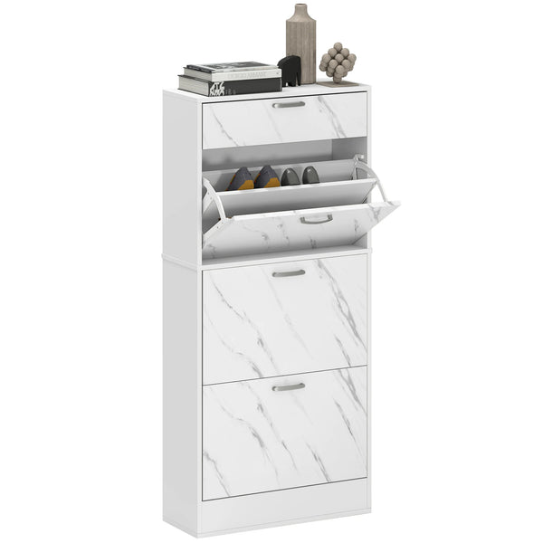 Shoe Cabinet for 18 Pairs with 3 Flip Drawers Two Position Inner Shelf Top Drawer Marble Effect Black
