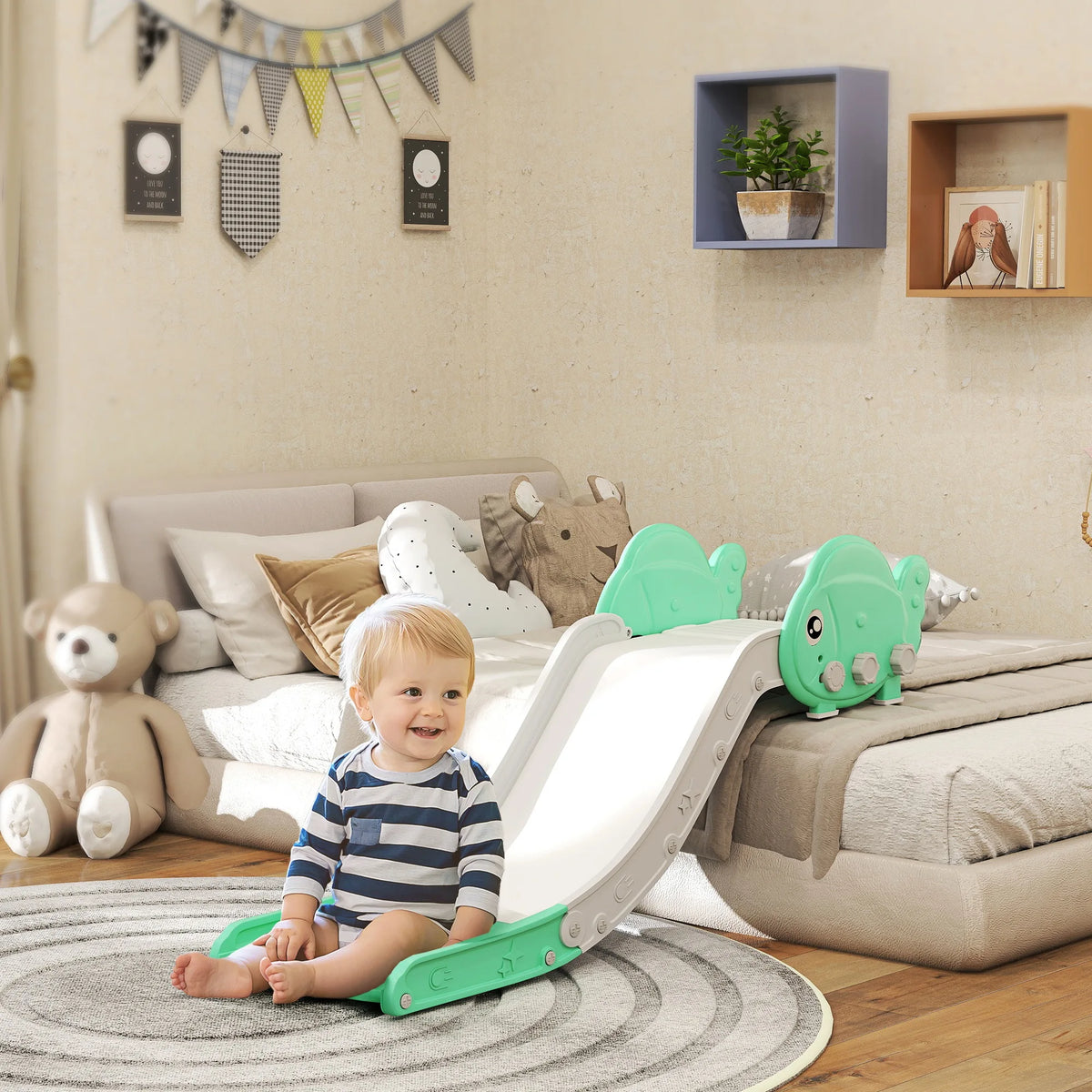 Toddler Sofa Slide with 130cm Slide, for Sofas, Beds and Stairs, Green