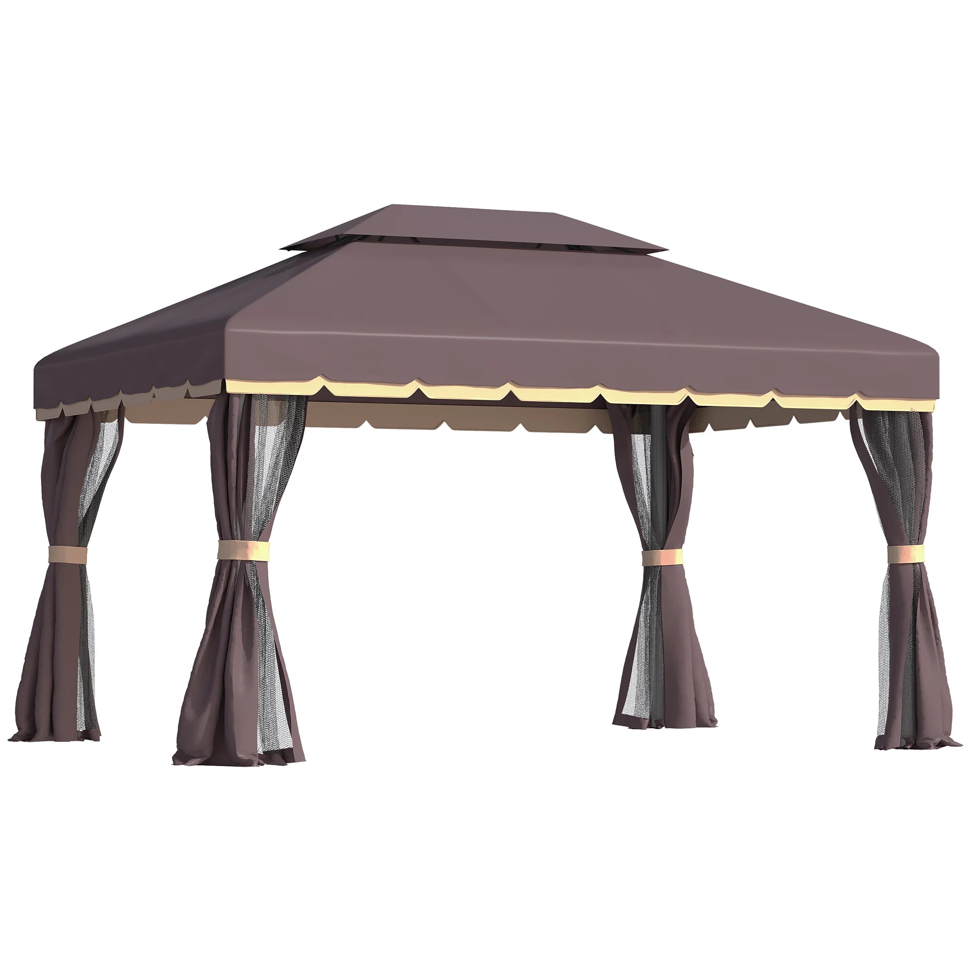 3 x 4m Aluminium Garden Gazebo with Removable Curtains, Mesh Netting, PA-Coated Canopy and Ground Stakes