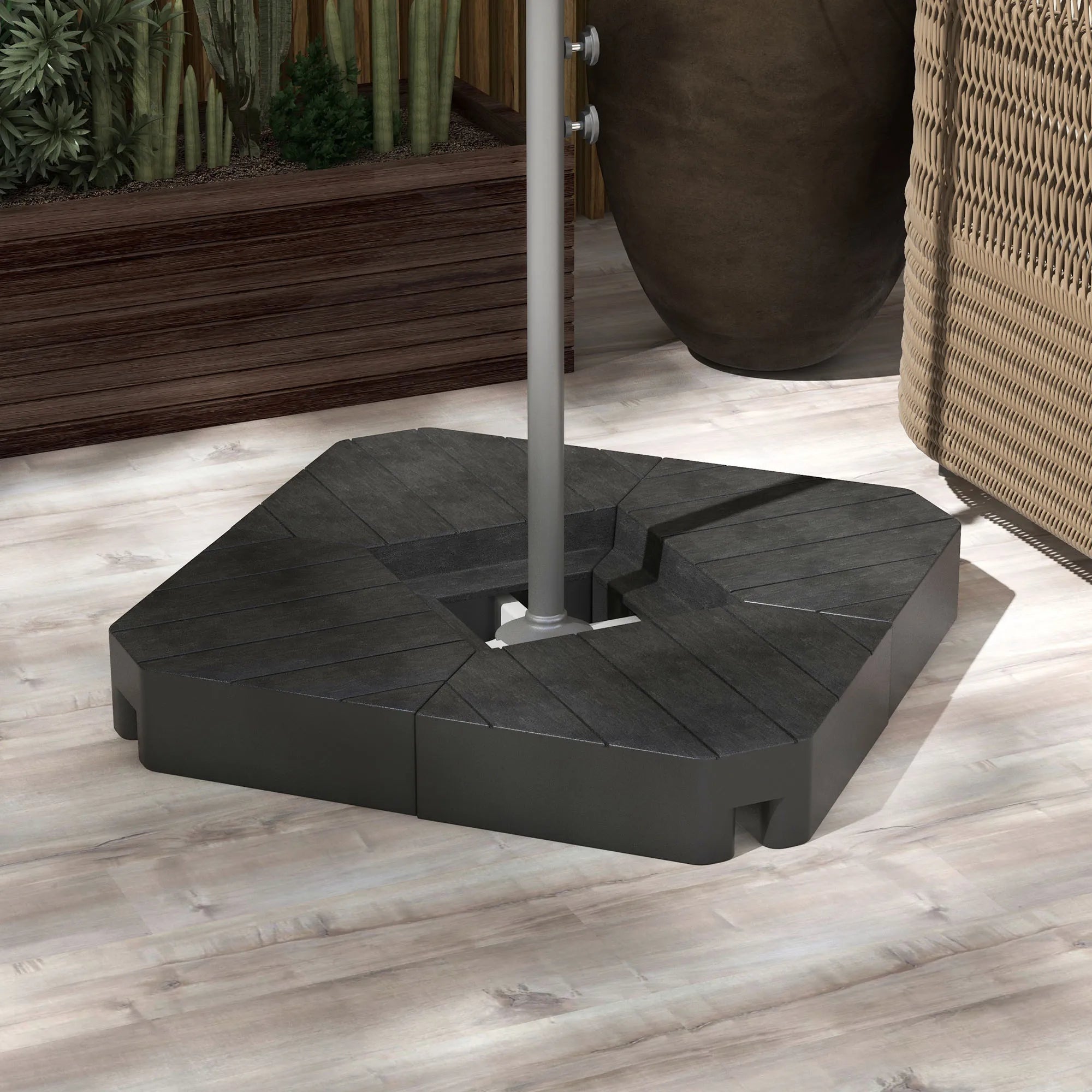 Set of 4 Cantilever Parasol Base Weights 80kg Sand or 60kg Water Fill HDPE Outdoor Umbrella Stand Weights Black