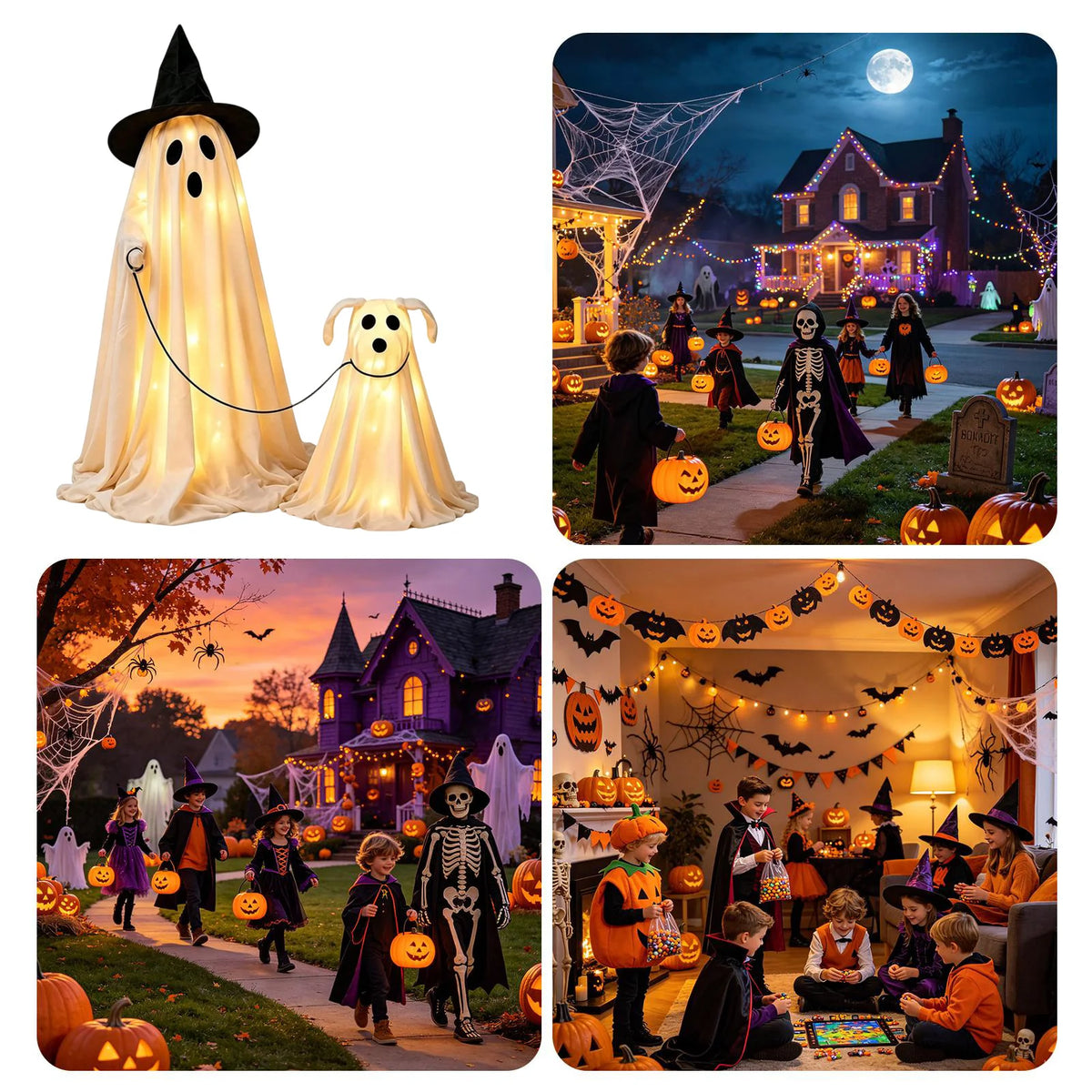 LED Light-Up Ghost & Dog Halloween Decoration Set