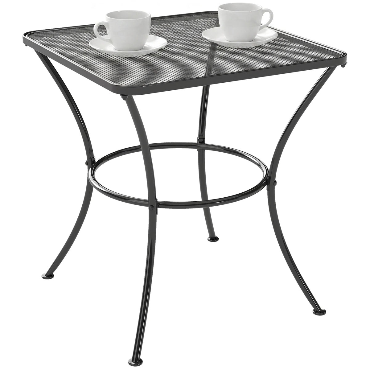 Square Garden Bistro Table 45x45x50cm Powder Coated Steel Mesh Top Curved Base Outdoor Side Table Black