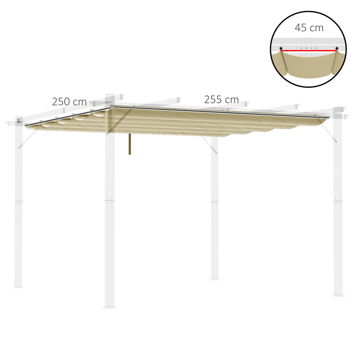 Retractable Pergola Shade Cover, Replacement Canopy Fabric for 3 x 3m Pergola, Beige