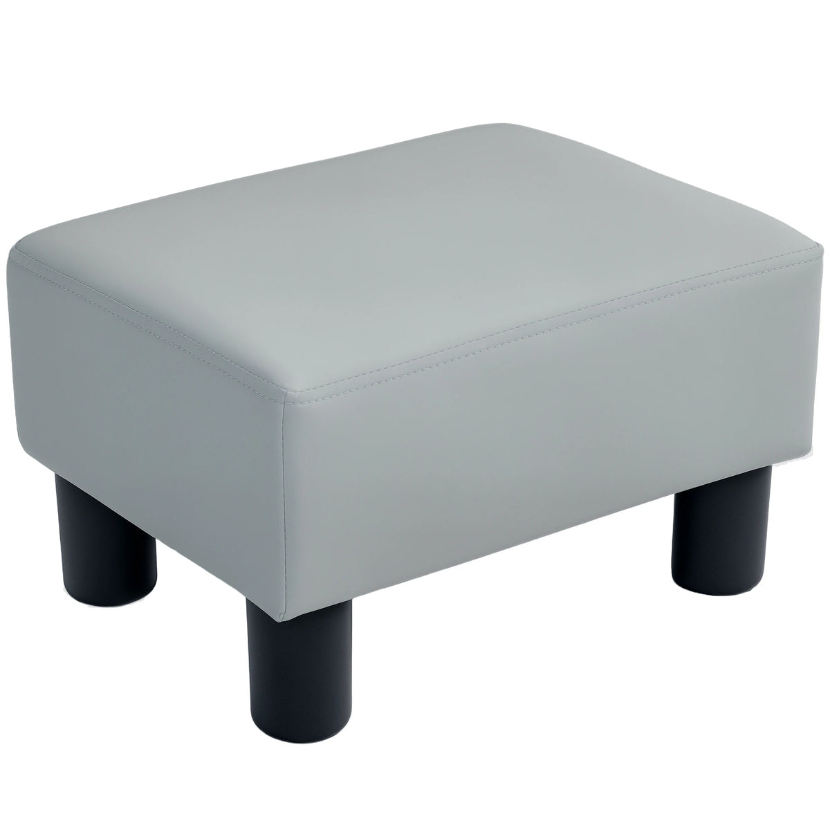 Chic Faux Leather Footstool, Small Footrest with 4 Plastic Legs, Grey