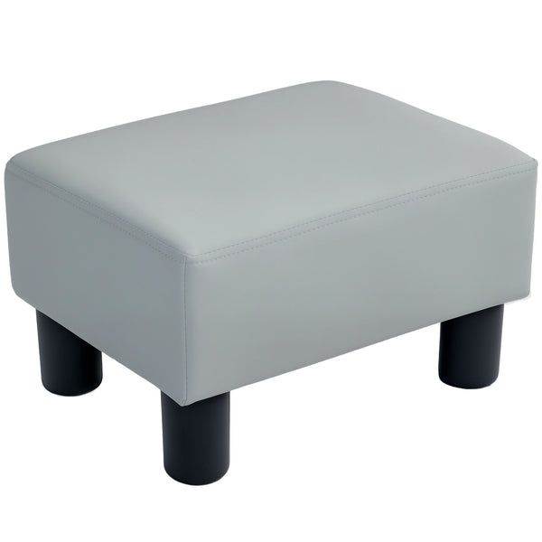 Chic Faux Leather Footstool, Small Footrest with 4 Plastic Legs, Grey