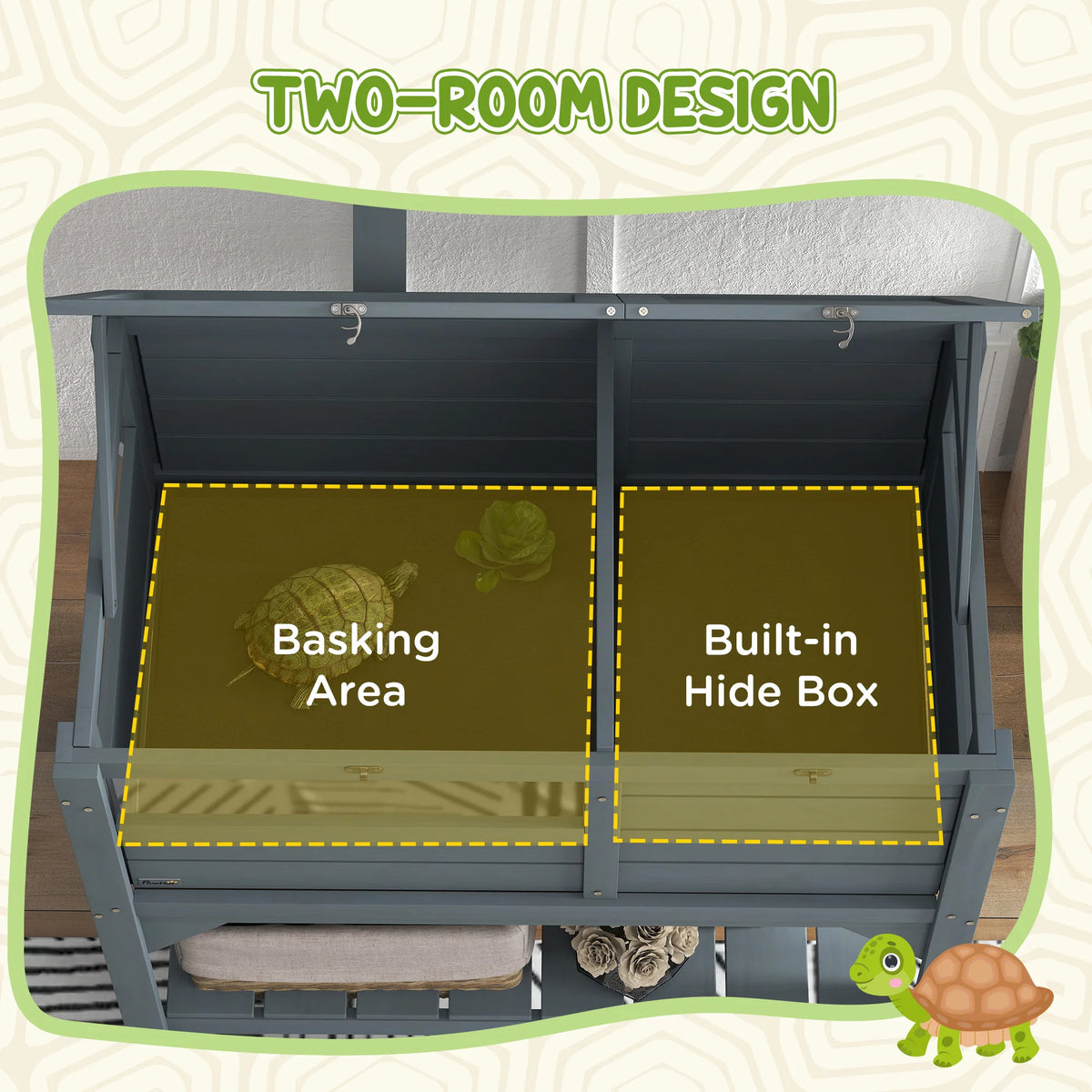 Wooden Tortoise House with Run, Shelter, Shelf & Lamp Holder, Grey