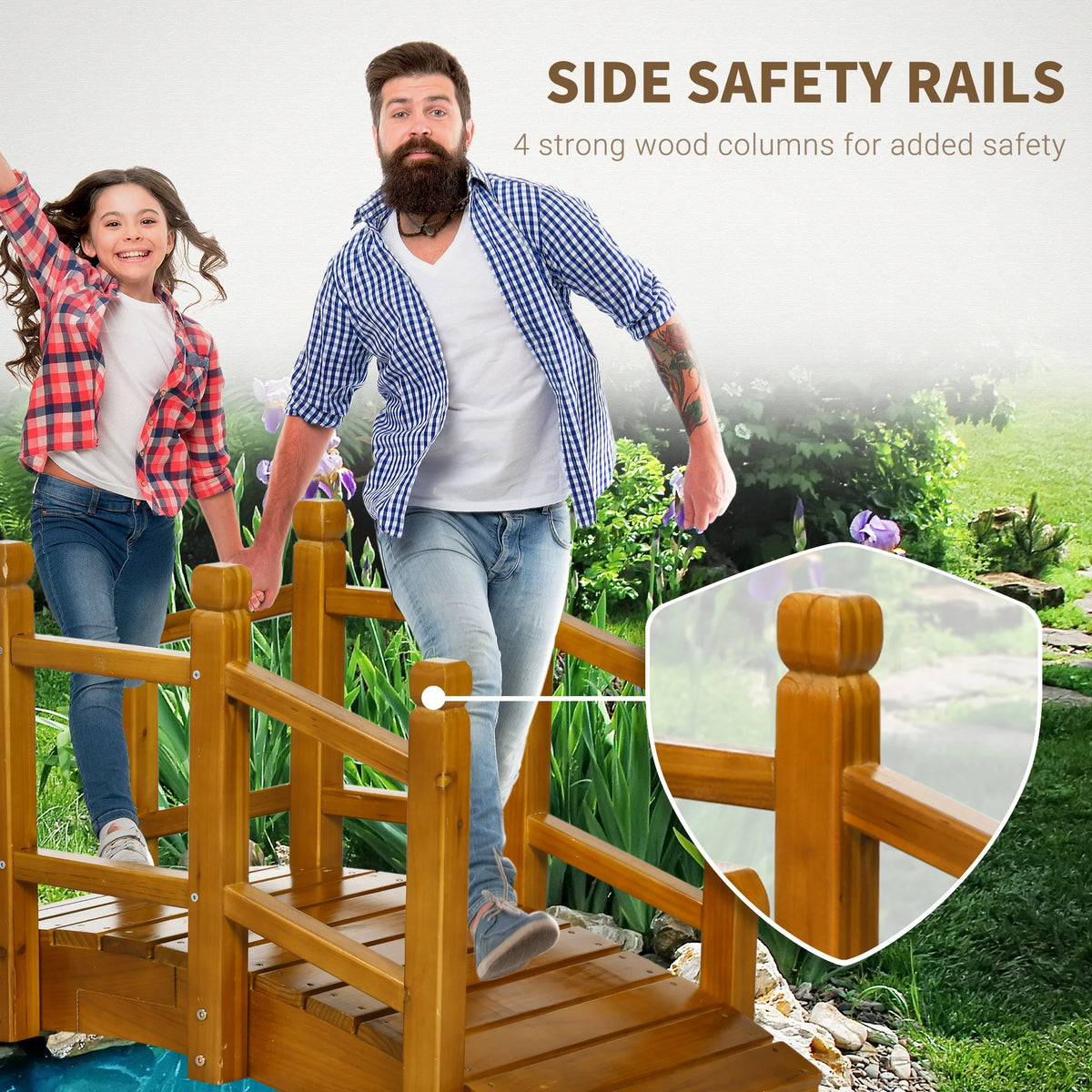 Garden Bridge with Safety Railings for Pond Creek Stream, Brown
