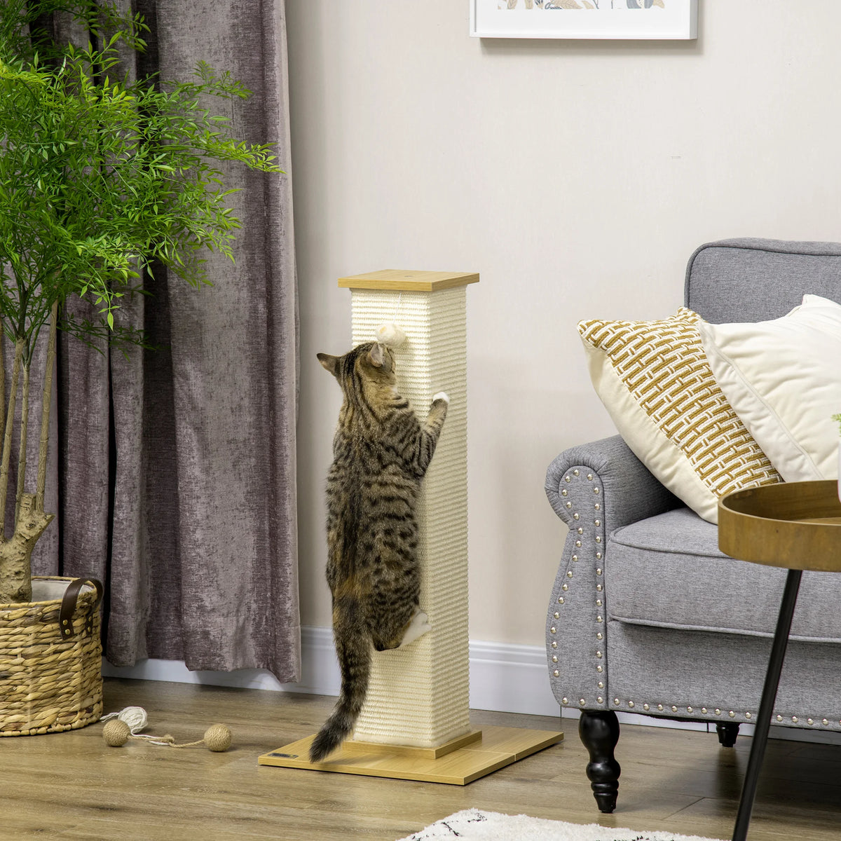 80cm Sisal Rope Scratching Post, Cat Scratching Post - White