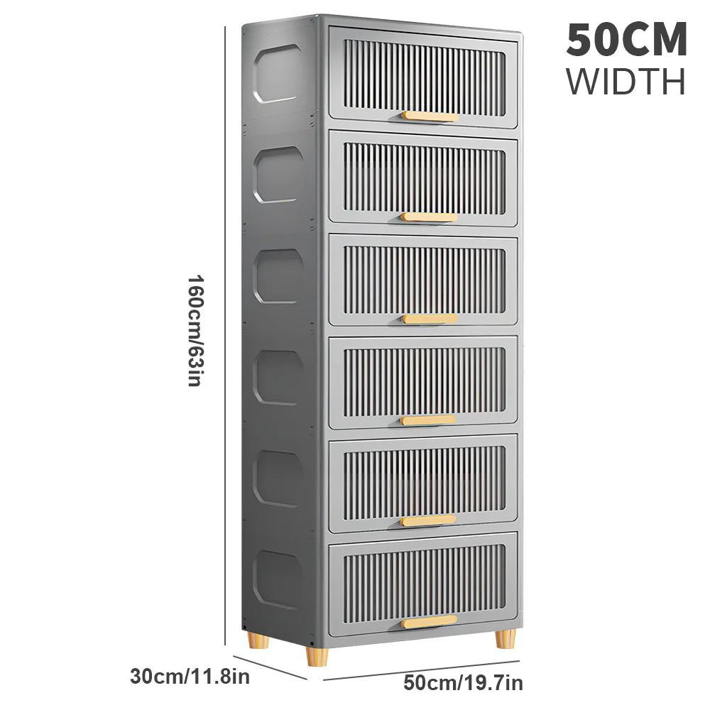 6 Layer Flip Open Storage Cabinet 50x30x160cm Plastic Locker Organiser 7.5kg per Shelf Freestanding