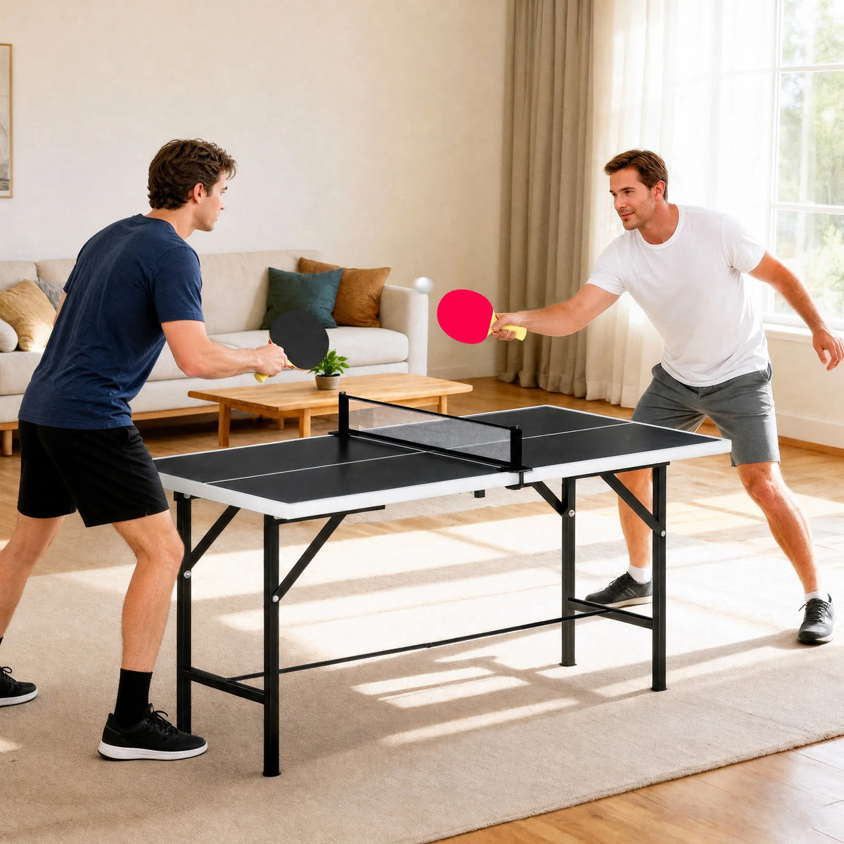 5ft Folding Mid-Size Table Tennis Table with Net, 2 Bats and 3 Balls