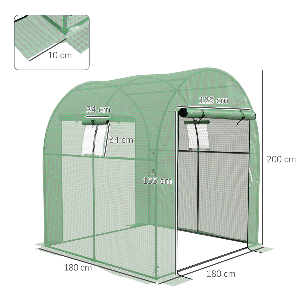 Polytunnel Greenhouse with UV-Resistant PE Cover, Walk-In Grow House, 1.8 x 1.8 x 2 m
