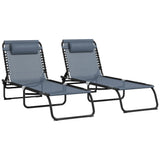 2 Piece Sun Lounger Set Folding Reclining Chaise Chair with 4 Position Backrest and Steel Frame for Beach Pool and Patio