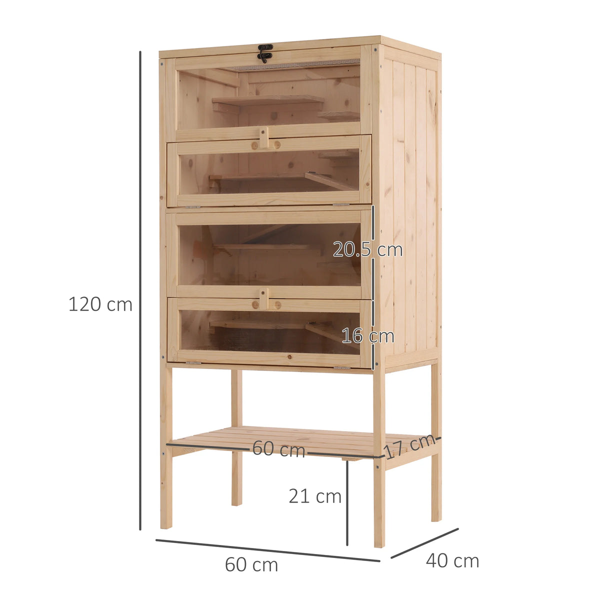 4-Tier Wooden Hamster and Gerbil Cage with Storage Shelf, 120cm