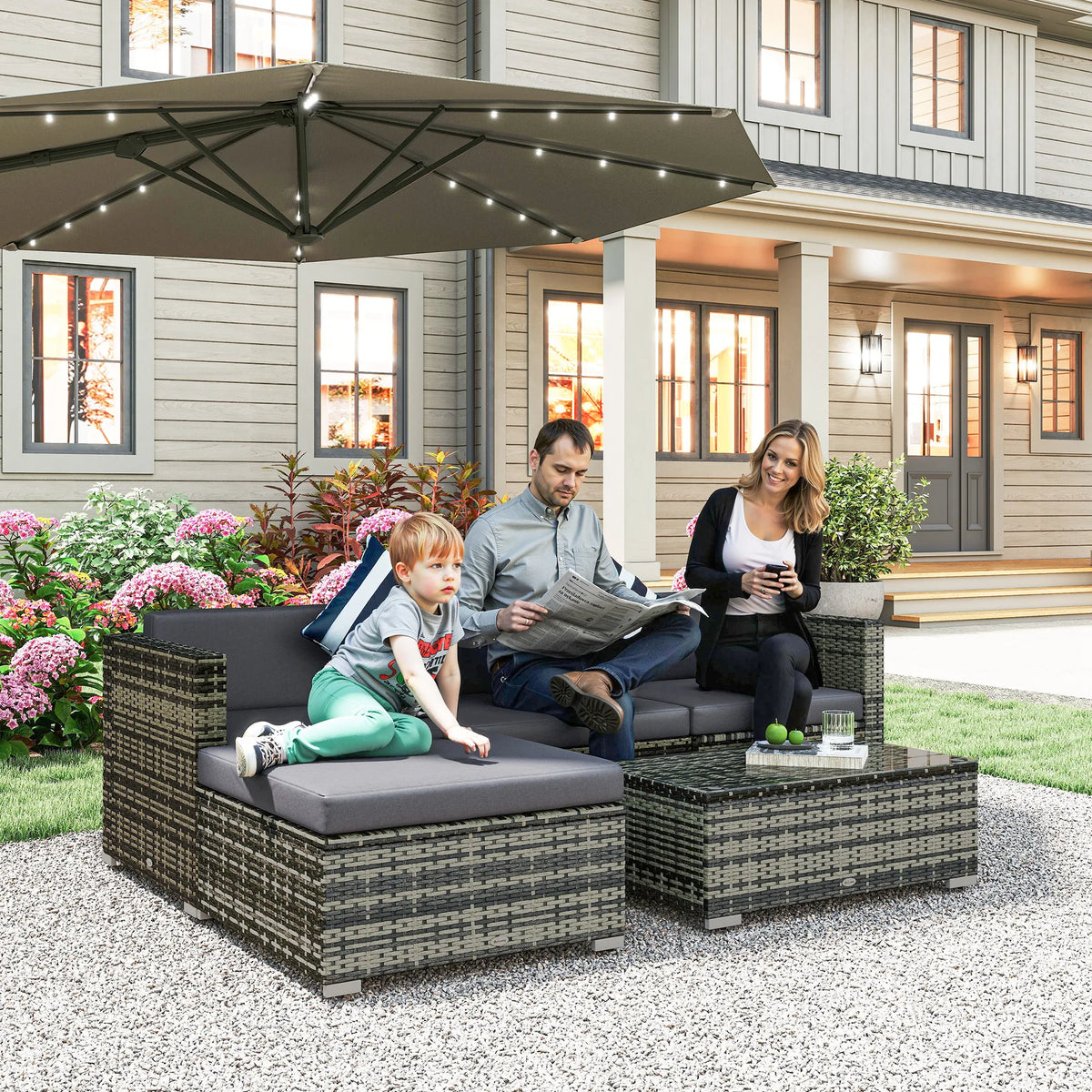 5 Piece Rattan Garden Corner Sofa Set with 67cm Wide Seats, Sectional Outdoor Furniture