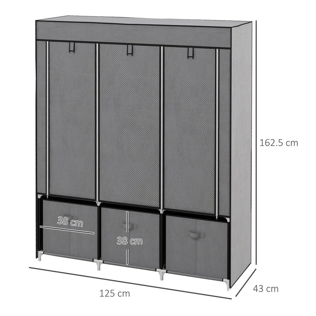 Portable Wardrobe with 5 Shelves, 3 Fabric Drawers and 2 Hanging Rails