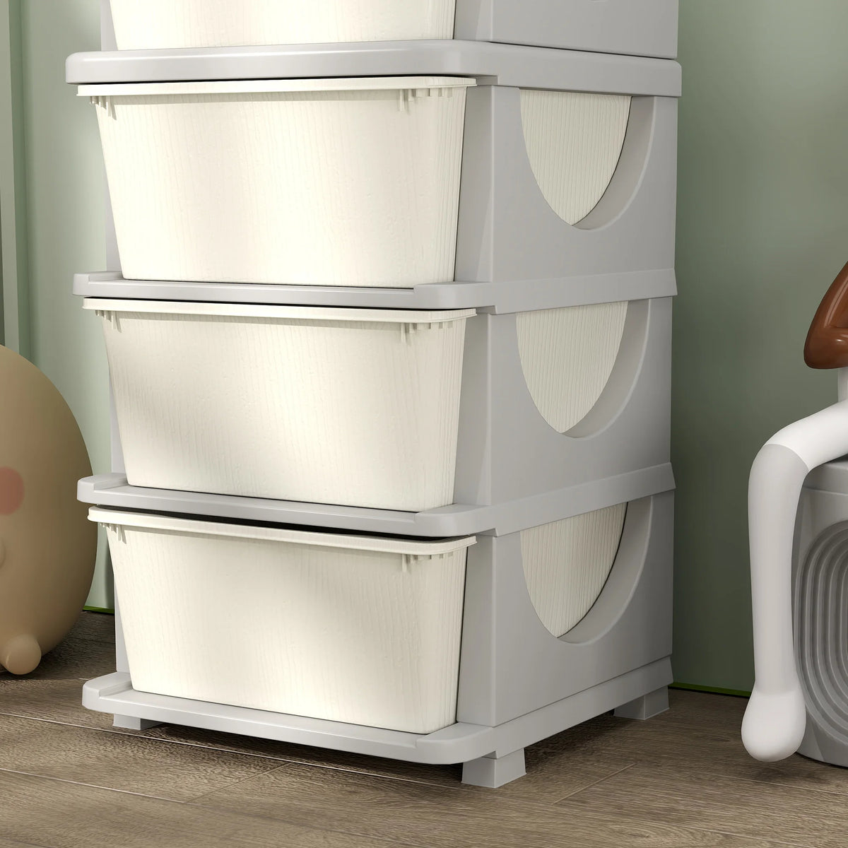 Kids 4 Tier Storage Drawer Unit Plastic Chest Tower with Removable Drawers Rounded Edges Cream