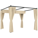 3 x 3m Metal Pergola with Retractable PU-Coated Canopy, Privacy Curtains and Ground Stakes