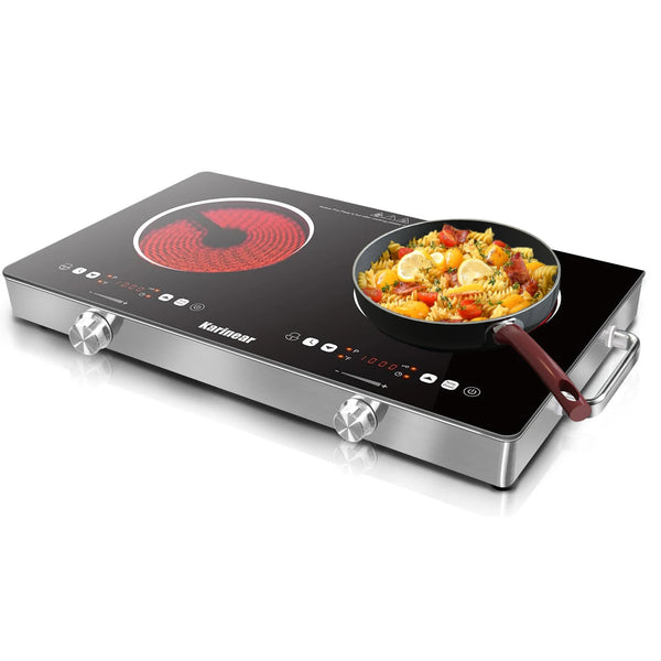 2 Zone Ceramic Hob 3200W Electric Cooktop with Safety Lock Touch Control Plug In