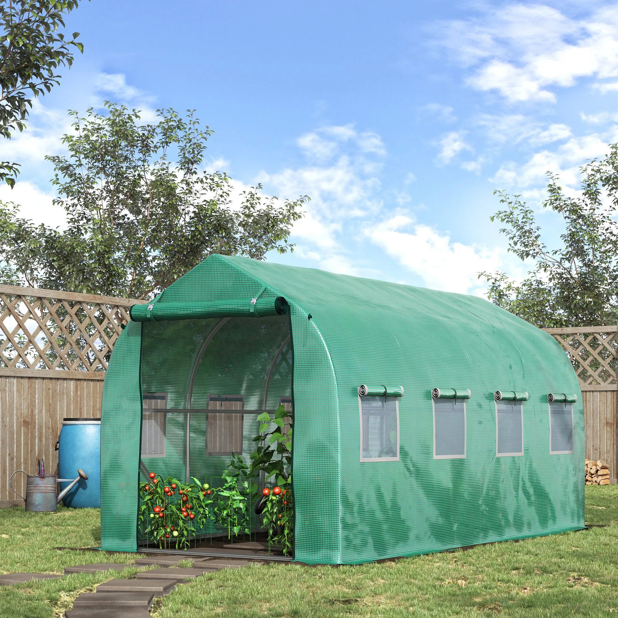 4 x 2m Walk-In Polytunnel Greenhouse Galvanised Steel Frame with Zipped Roll-Up Door and Windows for Garden Growing