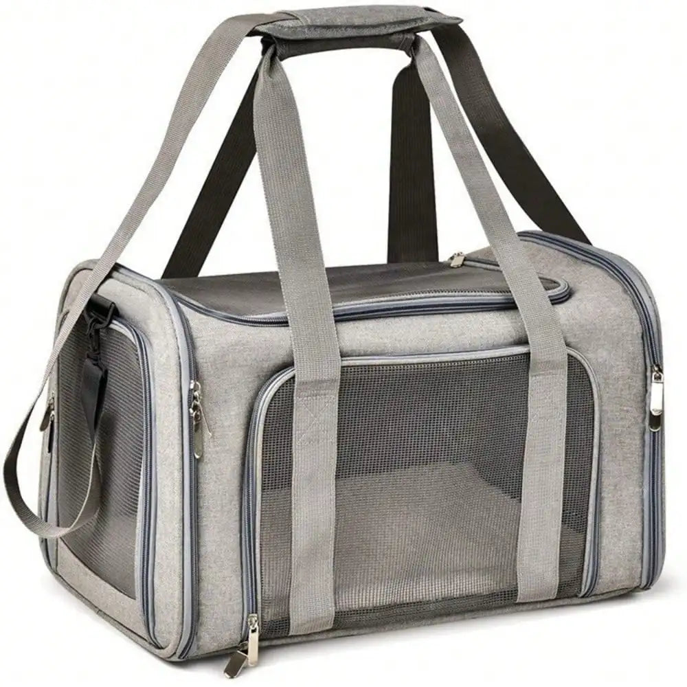 Soft Sided Pet Carrier Bag Foldable Cat and Small Dog Travel Carrier with Shoulder Strap Grey