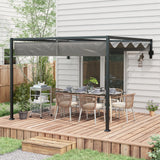 Lean To Pergola 2x3m with Retractable Roof Wall Mounted Garden Gazebo Sun Shade Shelter Dark Grey