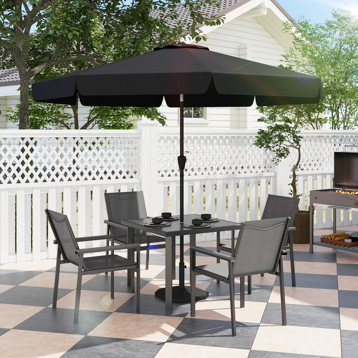 5 Piece Garden Dining Set with Glass-Top Table and 4 Texteline Fabric Armchairs