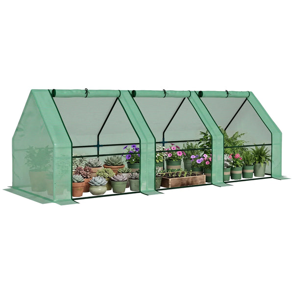 Mini Greenhouse Garden Planter with 3 Zip Doors, Portable, 270 x 90 x 90cm