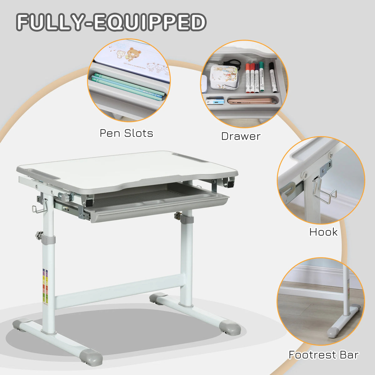Kids Desk and Chair Set with Height Adjustment and Tilting Top, Ages 6-12