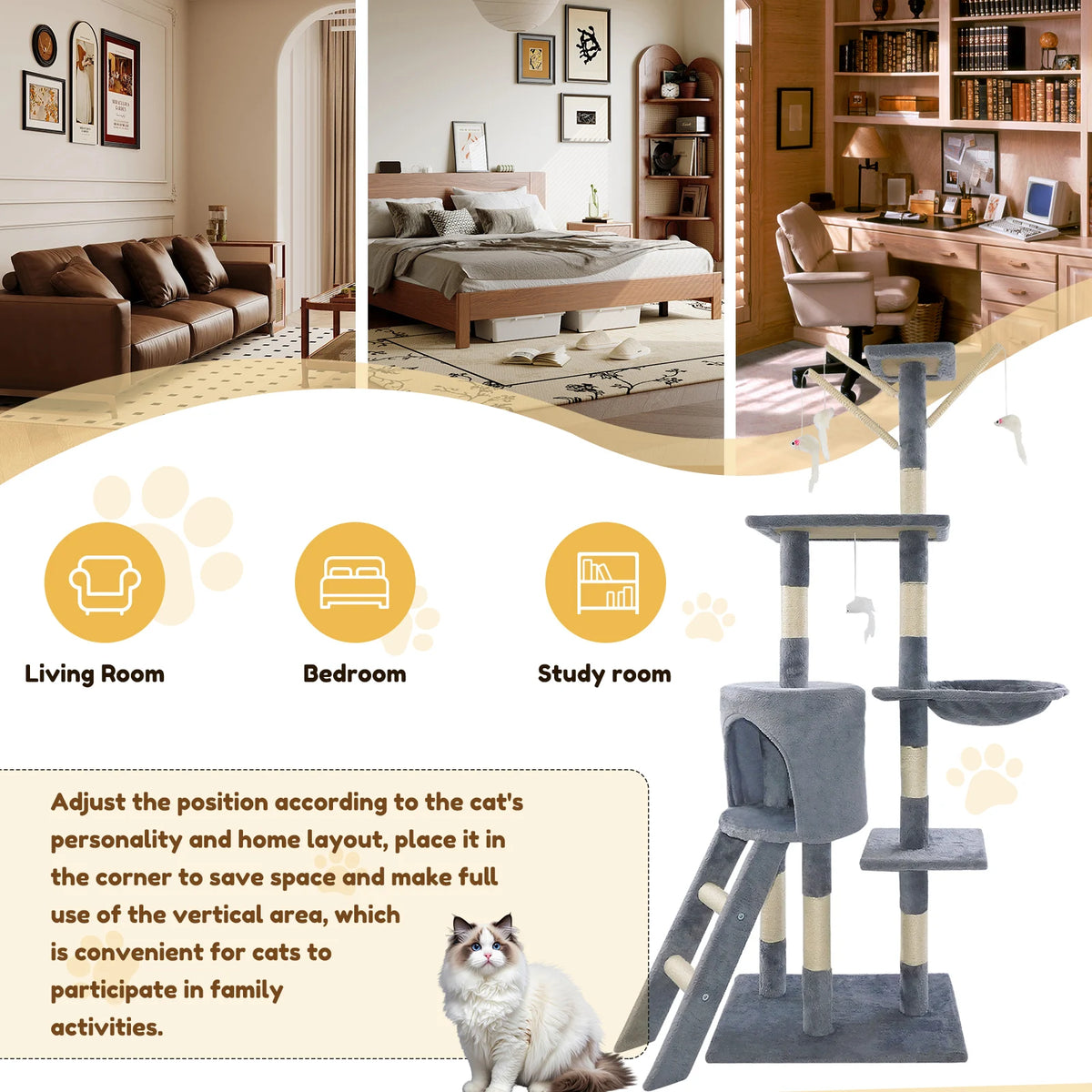 DayPlus 140cm Cat Tree Tower Multilevel Scratching Posts Condos Ladder Activity Centre for Cats