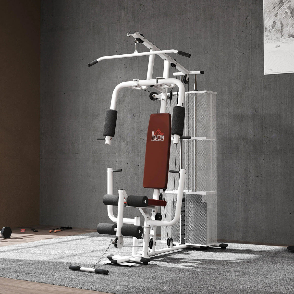 Multifunction Home Gym Weight Training Workout Station, White