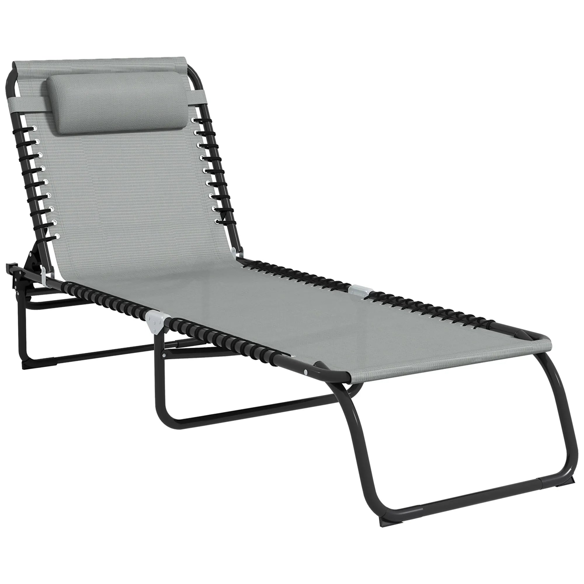 2 Piece Sun Lounger Set Folding Reclining Chaise Chair with 4 Position Backrest and Steel Frame for Beach Pool and Patio