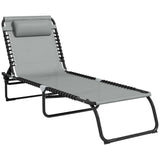 2 Piece Sun Lounger Set Folding Reclining Chaise Chair with 4 Position Backrest and Steel Frame for Beach Pool and Patio