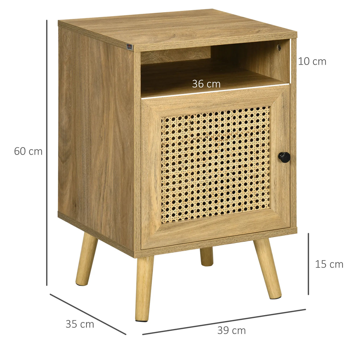 Bedside Table Nightstand with Storage Shelf and Door Cupboard, Natural