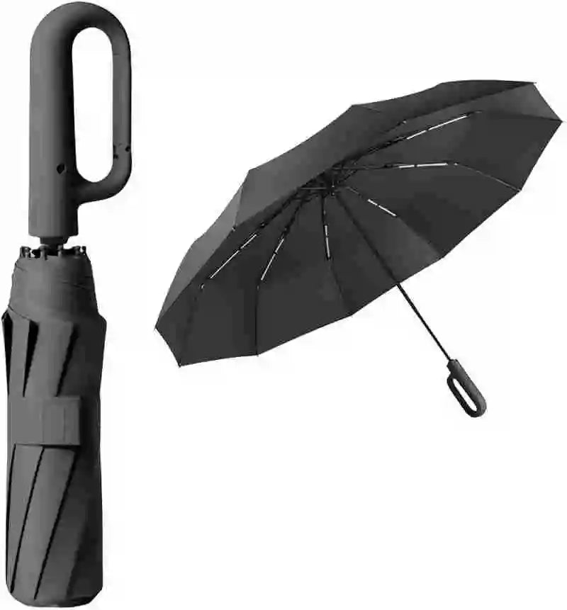 2-Pack Reverse Folding Umbrellas with Reflective Strips, 10-Rib Wind-Resistant Umbrella Set